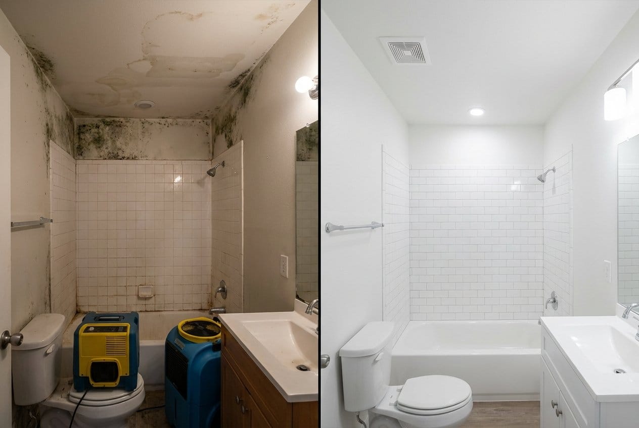 Before and after mold inspection & moisture assessment in Bergenfield split-level home bathroom