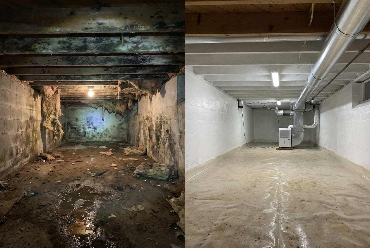 Mold Removal & Remediation restoration — crawl space of multi-family property in Bergenfield, NJ
