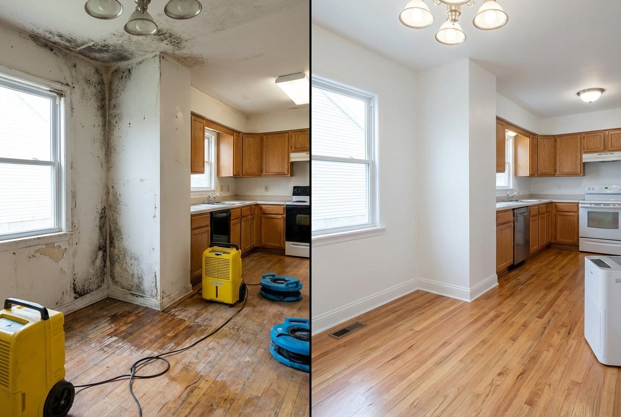 Basement & Foundation Mold Removal restoration — home kitchen of two-story residence in Bergenfield, NJ