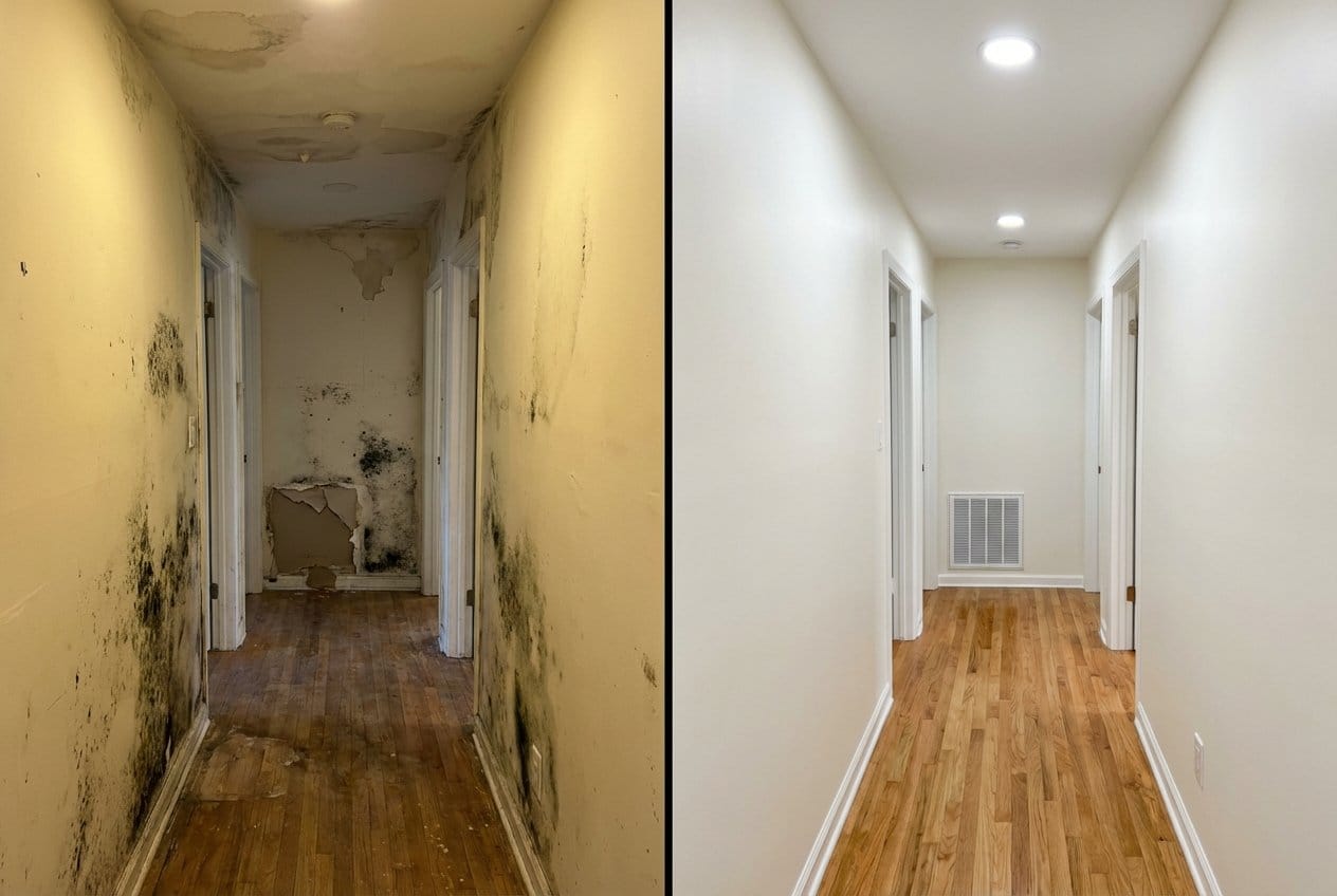 Odor Removal & Disinfection before and after in hallway, Bergenfield NJ