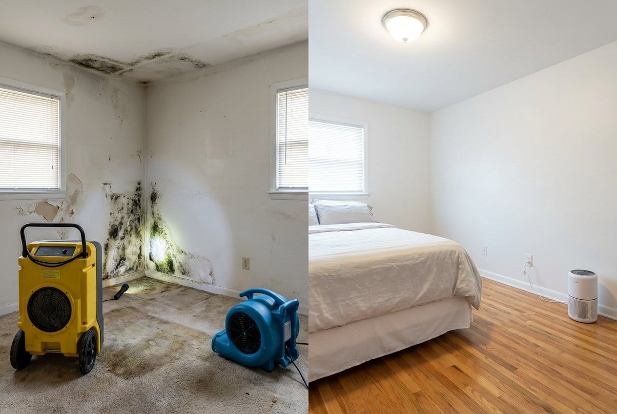 Bergenfield Mold Removal bedroom restoration before and after in Bergenfield